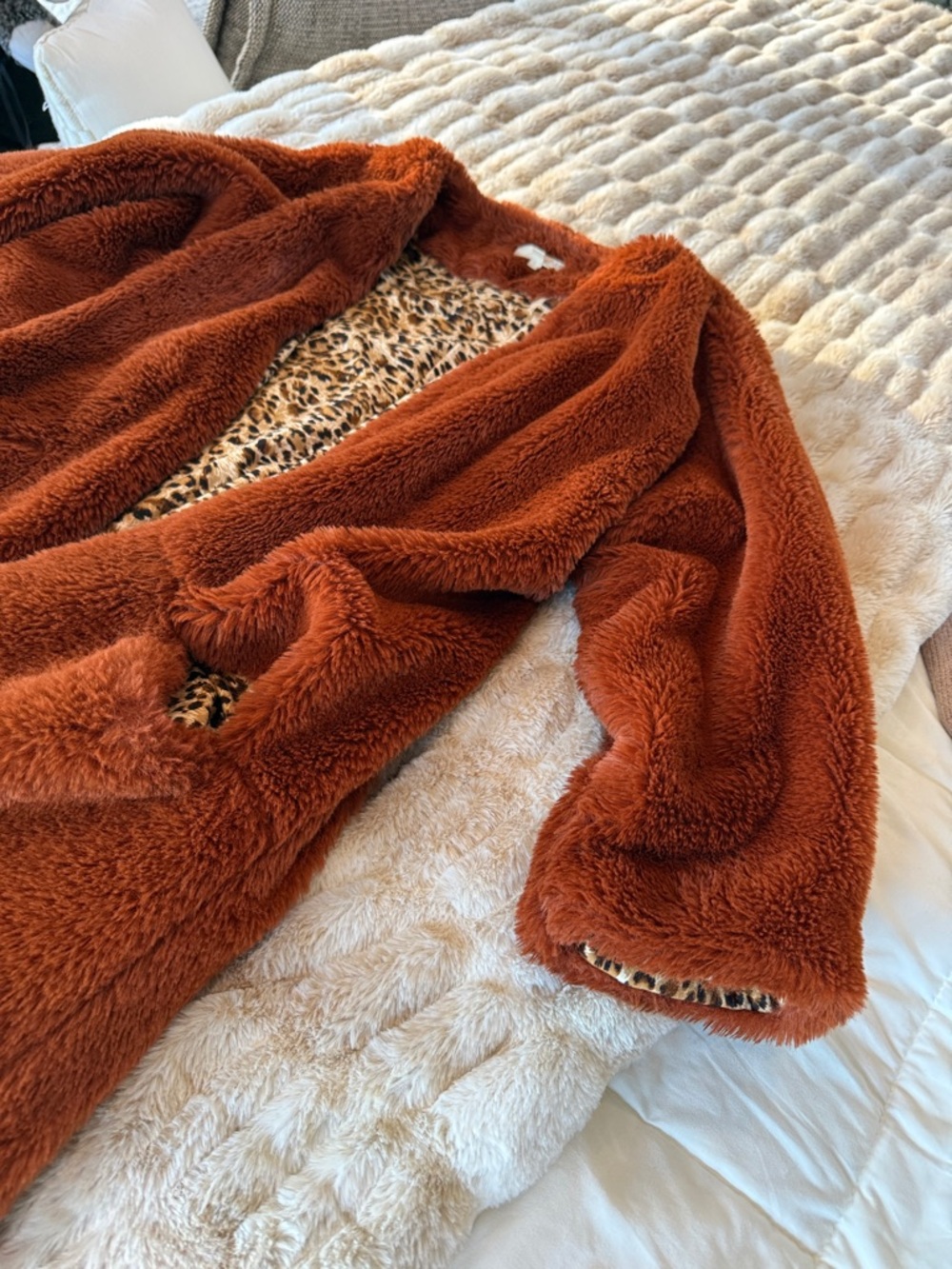 Mystree Rust Teddy Coat with Leopard Lining - Picture 5 of 6